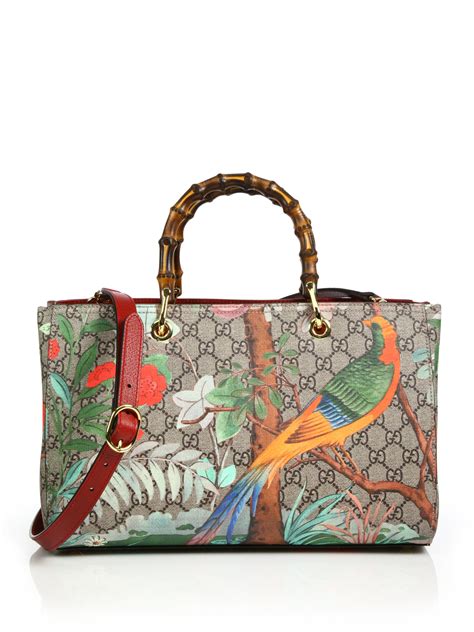 gucci bamboo floral tote shopper bag|Gucci bamboo bag vintage.